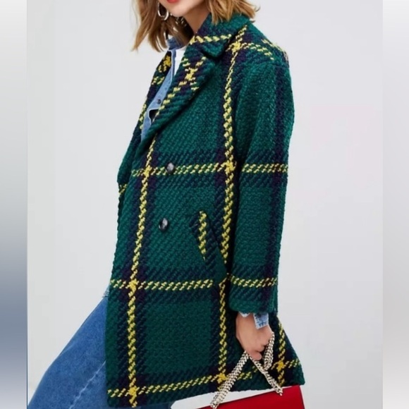 Asos Design Double Breasted Check Coat - Picture 5 of 7